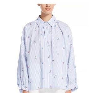 WEEKEND MAX MARA Gilly Shirt Light Blue Stripe Embroidered Button-Up Blouse US 6